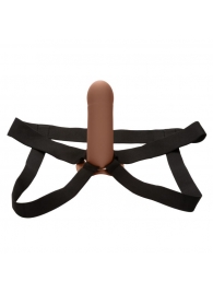 Коричневый фаллопротез из силикона Extension with Harness - 15,75 см. - California Exotic Novelties - купить с доставкой в Симферополе