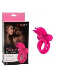 Розовое эрекционное виброкольцо Silicone Rechargeable Dual Butterfly Ring - California Exotic Novelties - в Симферополе купить с доставкой