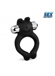 Черное силиконовое эрекционное виброкольцо Sex Expert - Sex Expert - в Симферополе купить с доставкой