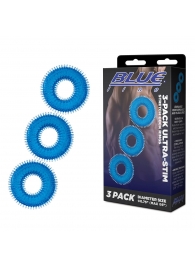 Комплект из трех голубых колец для эрекции 3-Pack Ultra-Stim Stretch Cock Rings - BlueLine - в Симферополе купить с доставкой