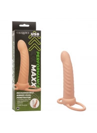 Телесная насадка для двойного проникновения Rechargeable Ribbed Dual Penetrator с вибрацией - California Exotic Novelties - купить с доставкой в Симферополе