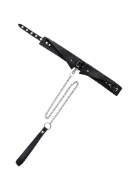 Черный кожаный ошейник-воротник с поводком - Pecado - купить с доставкой в Симферополе