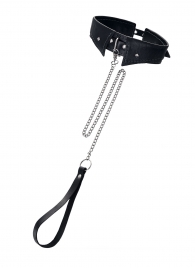 Черный кожаный ошейник-воротник с поводком - Pecado - купить с доставкой в Симферополе