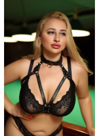 Черная кожаная сбруя с ошейником plus size из нежной кожи - БДСМ Арсенал - купить с доставкой в Симферополе