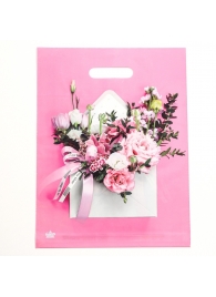 Розовый пакет с цветочным принтом и вырубной ручкой (40х31 см) - Сима-Ленд - купить с доставкой в Симферополе