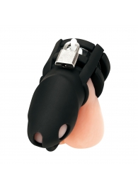 Черная клетка для пениса Silicone Small 2 in Cock Cage With Ball Divider - BlueLine - купить с доставкой в Симферополе