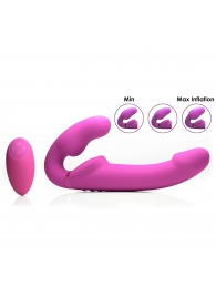 Розовый безремневой страпон с вибрацией и функцией расширения Inflatable Ergo-Fit Strapless Strap-On - XR Brands - купить с доставкой в Симферополе