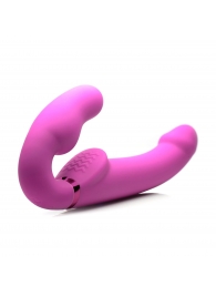 Розовый безремневой страпон с вибрацией и функцией расширения Inflatable Ergo-Fit Strapless Strap-On - XR Brands - купить с доставкой в Симферополе