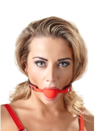 Силиконовый кляп-шар на чёрных ремешках Red Gag silicone - Orion - купить с доставкой в Симферополе