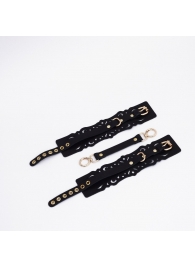 Черный кожаные оковы с узорами и золотистой фурнитурой - Crazy Handmade - купить с доставкой в Симферополе