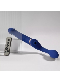 Синий безремневой страпон Multi Orgasm Bendable Strap-On size L с клиторальной стимуляцией - Strap-on-me - купить с доставкой в Симферополе