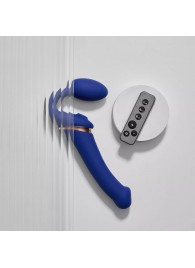 Синий безремневой страпон Multi Orgasm Bendable Strap-On size XL с клиторальной стимуляцией - Strap-on-me - купить с доставкой в Симферополе