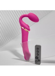 Ярко-розовый безремневой страпон Multi Orgasm Bendable Strap-On size L с клиторальной стимуляцией - Strap-on-me - купить с доставкой в Симферополе
