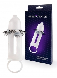 Эластичная насадка на пенис с подхватом мошонки и стимулирующими «ресничками» - Sextaz - в Симферополе купить с доставкой