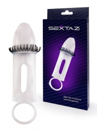 Закрытая насадка на пенис с подхватом мошонки и стимулирующими «ресничками» - Sextaz - в Симферополе купить с доставкой