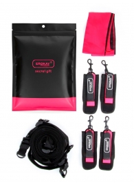 Черно-розовый эротический набор: фиксатор, оковы, наручники, повязка - Erokay - купить с доставкой в Симферополе