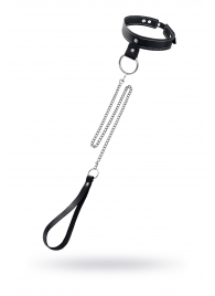 Черный узкий однослойный ошейник с серебристым поводком-цепочкой - Pecado - купить с доставкой в Симферополе