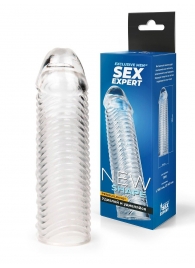 Прозрачная закрытая насадка на пенис с ребрышками - 16 см. - Sex Expert - в Симферополе купить с доставкой