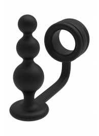 Черное эрекционное кольцо с анальной елочкой Cockring With Beaded Anal Plug - Dream Toys - в Симферополе купить с доставкой