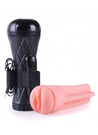 Телесный мастурбатор-вагина в черной колбе с вибрацией - Boys of Toys - в Симферополе купить с доставкой