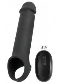Черная вибронасадка для пениса с хомутом для мошонки и пультом ДУ Remote Controlled Penis Extension - Orion - в Симферополе купить с доставкой