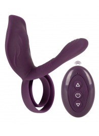 Фиолетовая насадка на член с клиторальным отростком и пультом ДУ RC Couple’s Vibrator 2 - Orion - в Симферополе купить с доставкой