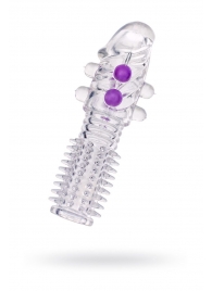 Гелевая прозрачная насадка с шариками и шипами - 14 см. - Toyfa Basic - в Симферополе купить с доставкой