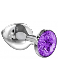 Малая серебристая анальная пробка Diamond Purple Sparkle Small с фиолетовым кристаллом - 7 см. - Lola Games - купить с доставкой в Симферополе