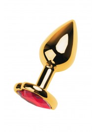 Золотистая анальная пробка с кристаллом-сердцем - 7,5 см. - ToyFa - купить с доставкой в Симферополе