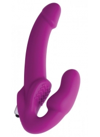 Ярко-розовый безремневой вибрострапон Evoke Vibrating Strapless Silicone Strap-on Dildo - XR Brands - купить с доставкой в Симферополе