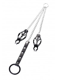 Черно-серебристые зажимы для сосков с кольцом для пениса TOYFA Metal - ToyFa - купить с доставкой в Симферополе