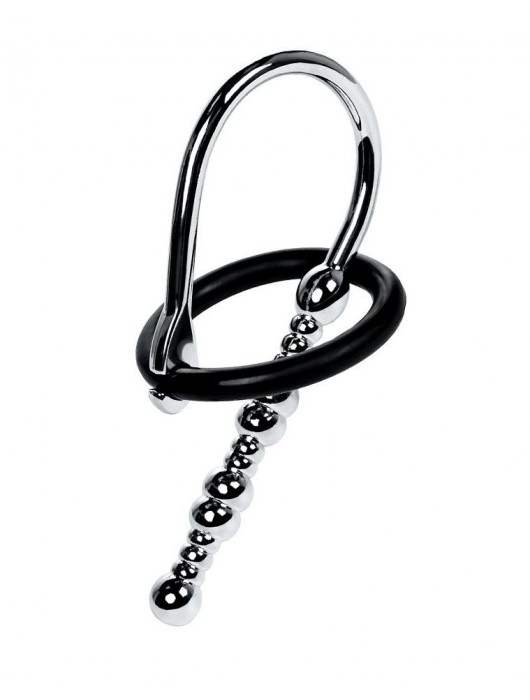 Серебристый уретральный плаг-бусины TOYFA Metal с мягким фиксириющим кольцом - ToyFa - купить с доставкой в Симферополе