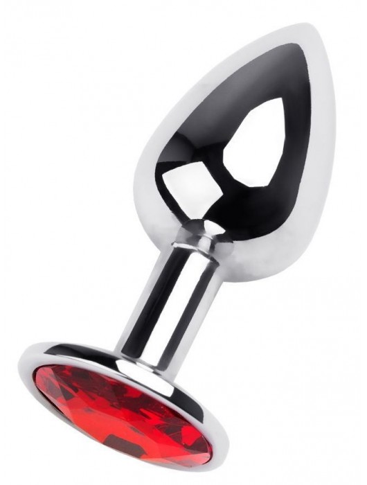 Маленькая коническая серебристая анальная пробка с красным кристаллом - 7 см. - ToyFa - купить с доставкой в Симферополе