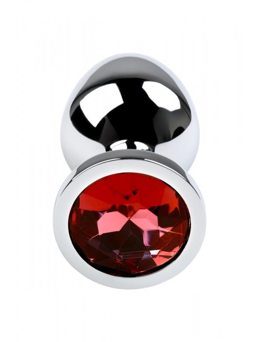 Серебристая коническая анальная пробка с красным кристаллом - 8 см. - ToyFa - купить с доставкой в Симферополе