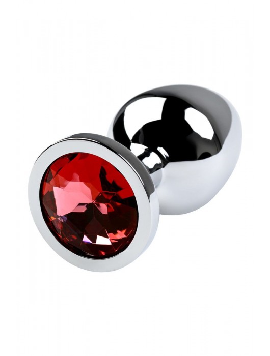 Серебристая коническая анальная пробка с красным кристаллом - 8 см. - ToyFa - купить с доставкой в Симферополе