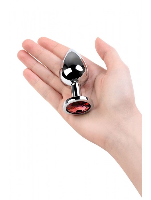 Серебристая коническая анальная пробка с красным кристаллом - 8 см. - ToyFa - купить с доставкой в Симферополе