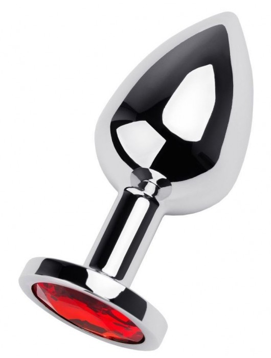 Серебристая коническая анальная пробка с красным кристаллом - 8 см. - ToyFa - купить с доставкой в Симферополе