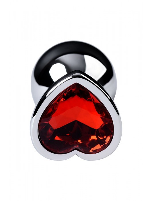 Серебристая коническая анальная пробка с красным кристаллом-сердечком - 7 см. - ToyFa - купить с доставкой в Симферополе