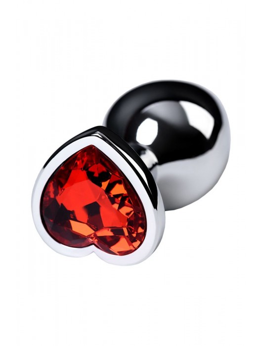 Серебристая коническая анальная пробка с красным кристаллом-сердечком - 7 см. - ToyFa - купить с доставкой в Симферополе