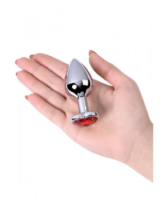Серебристая коническая анальная пробка с красным кристаллом-сердечком - 7 см. - ToyFa - купить с доставкой в Симферополе