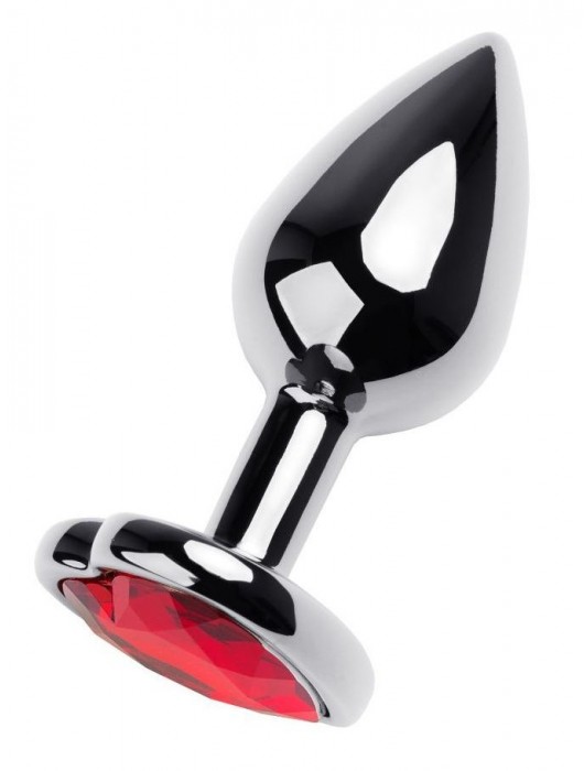 Серебристая коническая анальная пробка с красным кристаллом-сердечком - 7 см. - ToyFa - купить с доставкой в Симферополе