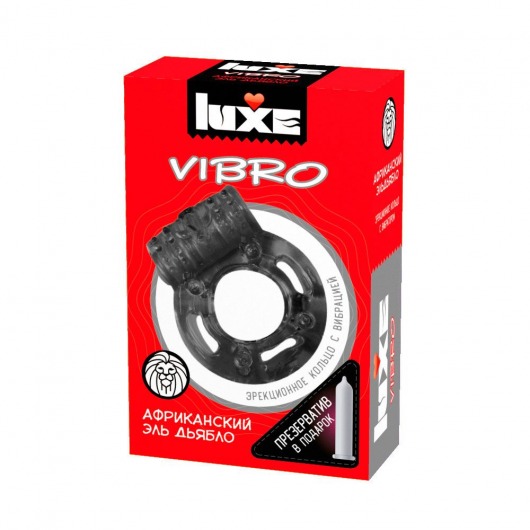 Чёрное эрекционное виброкольцо Luxe VIBRO  Африканский Эль Дьябло  + презерватив - Luxe - в Симферополе купить с доставкой