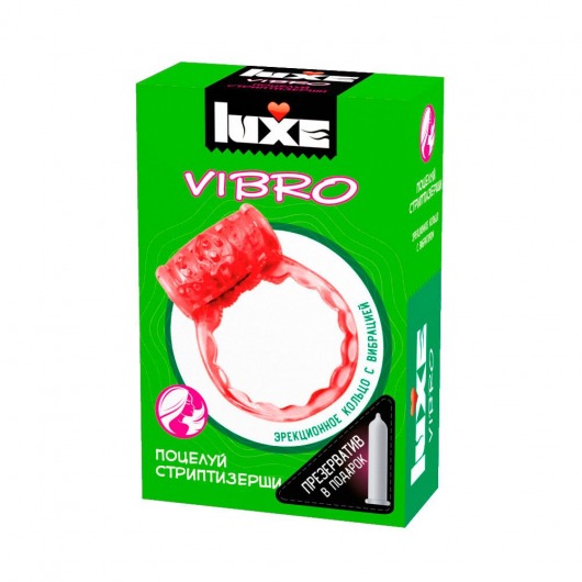 Розовое эрекционное виброкольцо Luxe VIBRO  Поцелуй стриптизёрши  + презерватив - Luxe - в Симферополе купить с доставкой