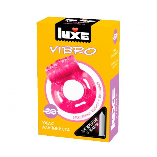 Розовое эрекционное виброкольцо Luxe VIBRO  Ужас Альпиниста  + презерватив - Luxe - в Симферополе купить с доставкой