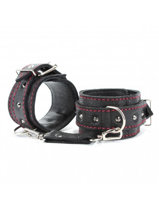 Черные оковы с шипами и контрастной строчкой - БДСМ Арсенал - купить с доставкой в Симферополе