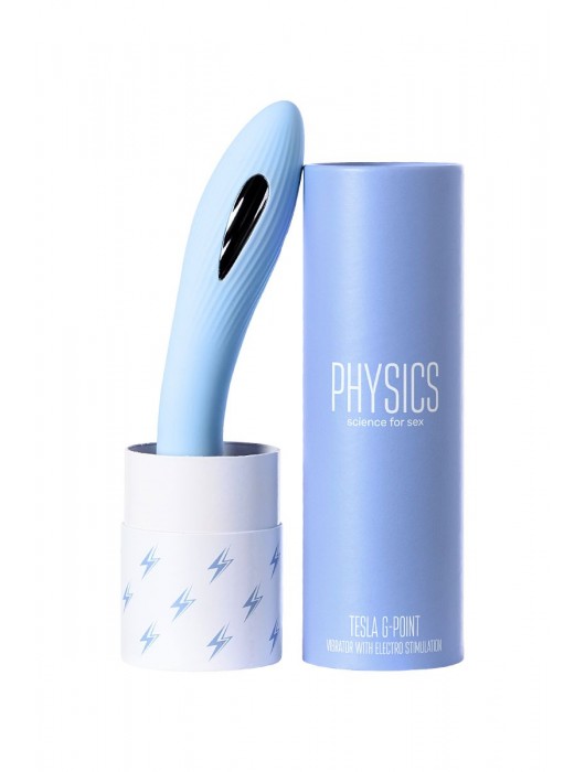Голубой силиконовый вибратор с электростимуляцией TESLA G-POINT - 21 см. - ToyFa - купить с доставкой в Симферополе