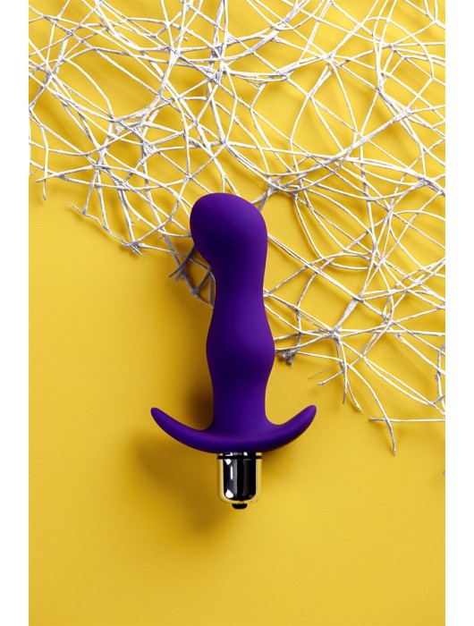 Фиолетовая изогнутая анальная вибропробка - 12,9 см. - A-toys