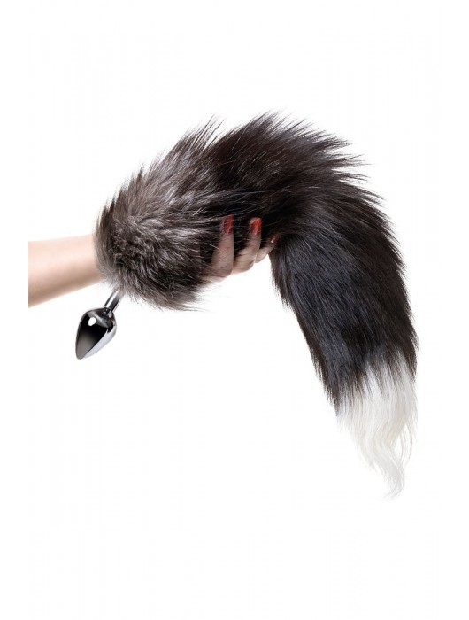 Серебристая металлическая анальная втулка с хвостом чернобурой лисы - размер S - ToyFa - купить с доставкой в Симферополе