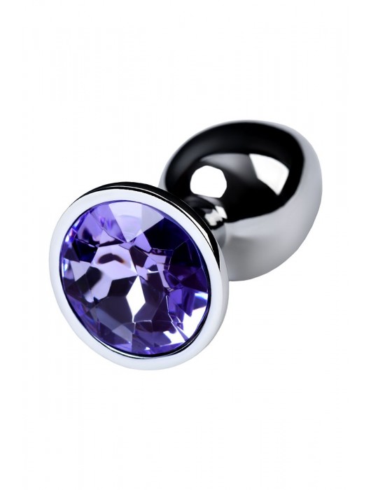 Серебристая конусовидная анальная пробка с фиолетовым кристаллом - 7 см. - ToyFa - купить с доставкой в Симферополе