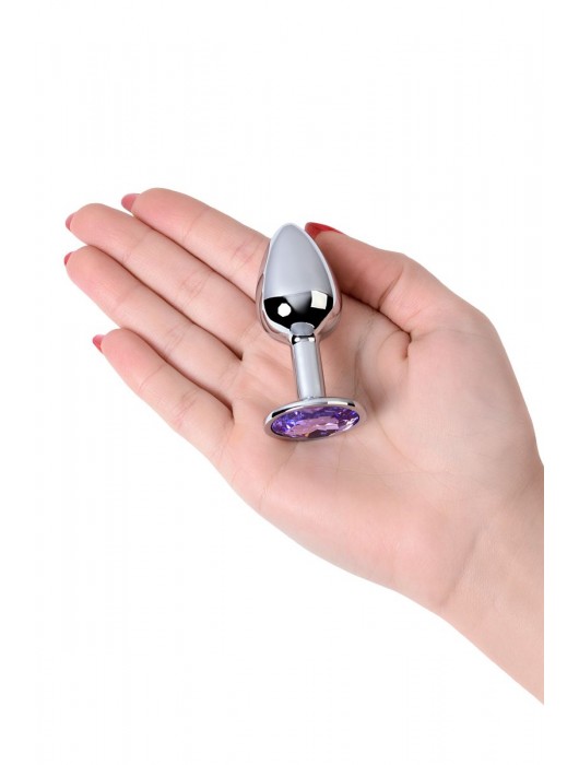 Серебристая конусовидная анальная пробка с фиолетовым кристаллом - 7 см. - ToyFa - купить с доставкой в Симферополе